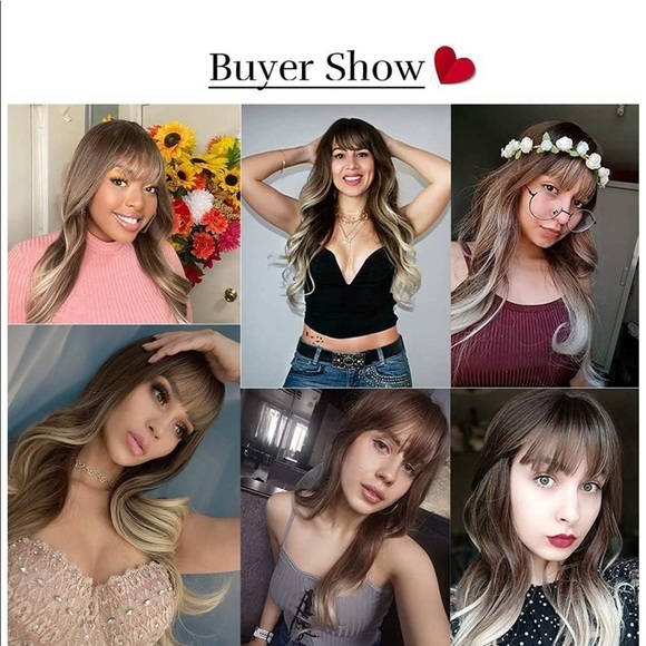NWT Ash Blonde Wig Bangs Ombre Long Brown 26 Inch - Picture 6 of 7